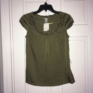 H&M olive green silky shirt blouse